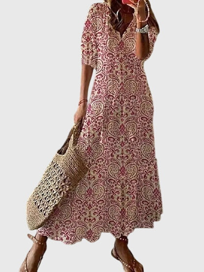 Boho Print V-Neck Maxi Dress for Women