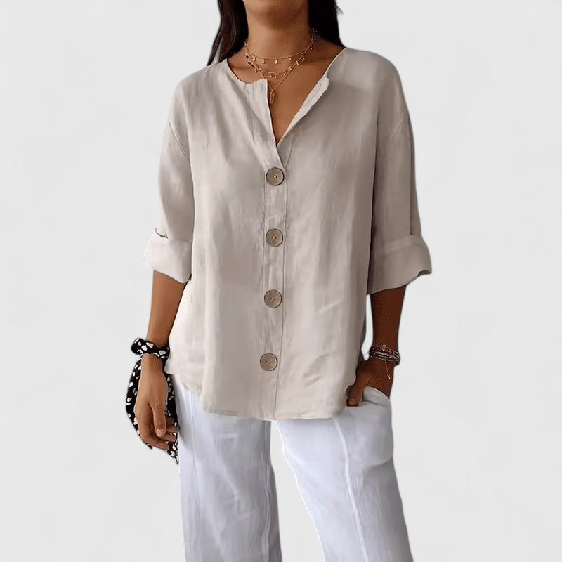 V-Neck Button-Down Blouse for Women