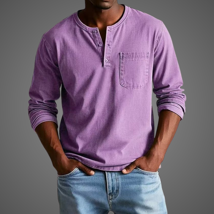 Lilac purple Henley shirt with button placket and casual fit