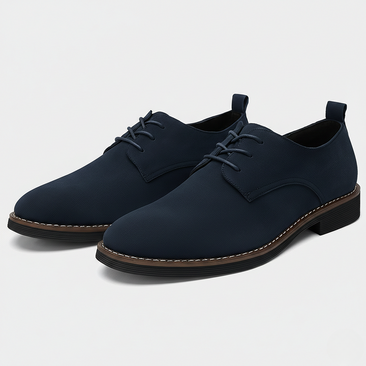 Navy suede Derby shoes with contrast stitched sole and lace fastening