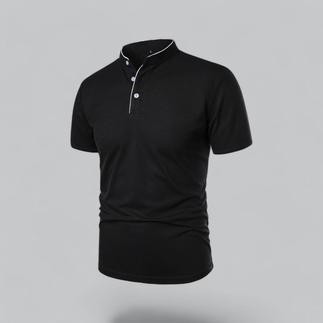 black polo shirt showing plain back and short sleeves