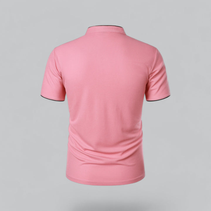pink polo shirt showing plain back and short sleeves
