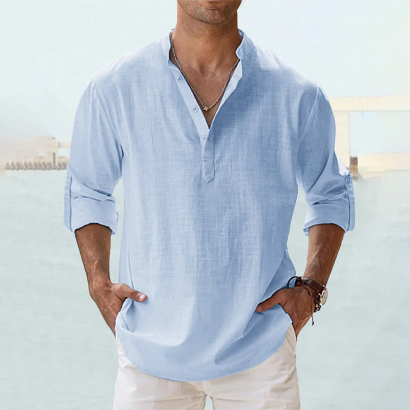 Pale blue long sleeve Henley shirt with relaxed vintage fit