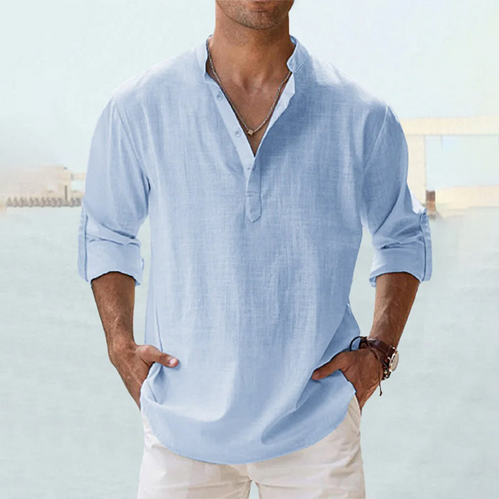 Pale blue long sleeve Henley shirt with relaxed vintage fit