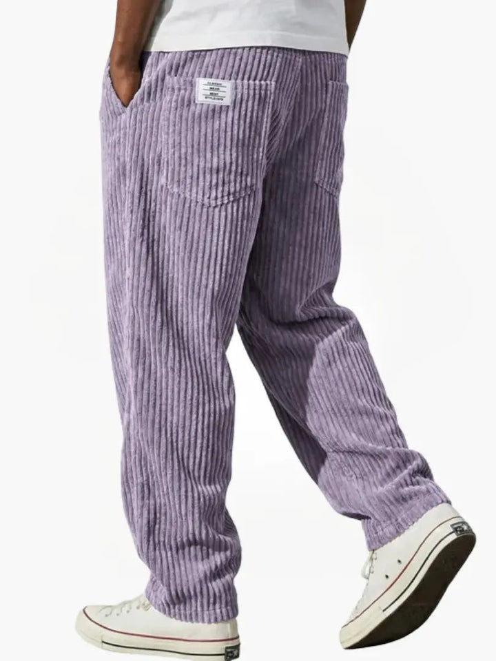 Lilac corduroy trousers with soft wide-rib finish and casual fit