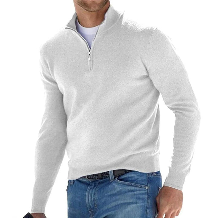 Light grey marl quarter-zip pullover jumper with funnel collar