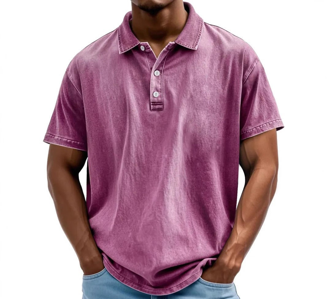 Dusky pink washed polo shirt with vintage faded texture