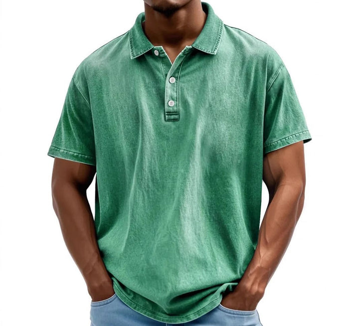 Sage green washed polo shirt with classic collar for men
