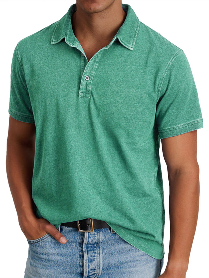Green washed cotton polo shirt with classic collar for men