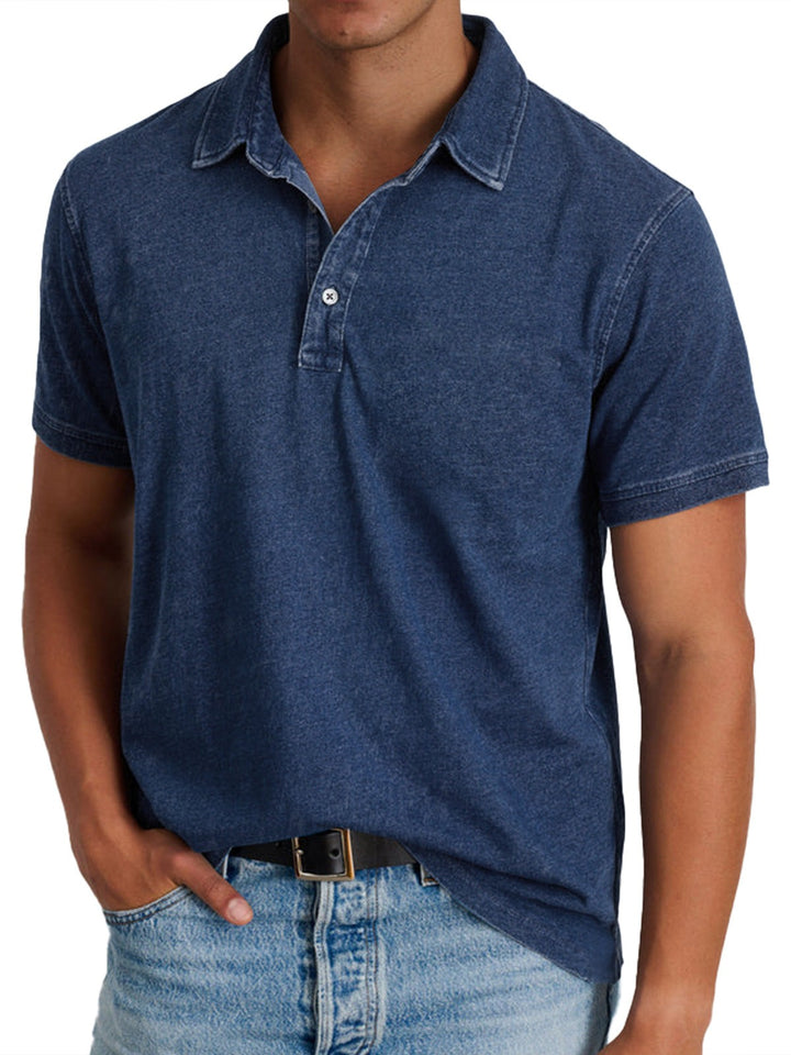 Navy faded polo shirt with ribbed collar and casual fit