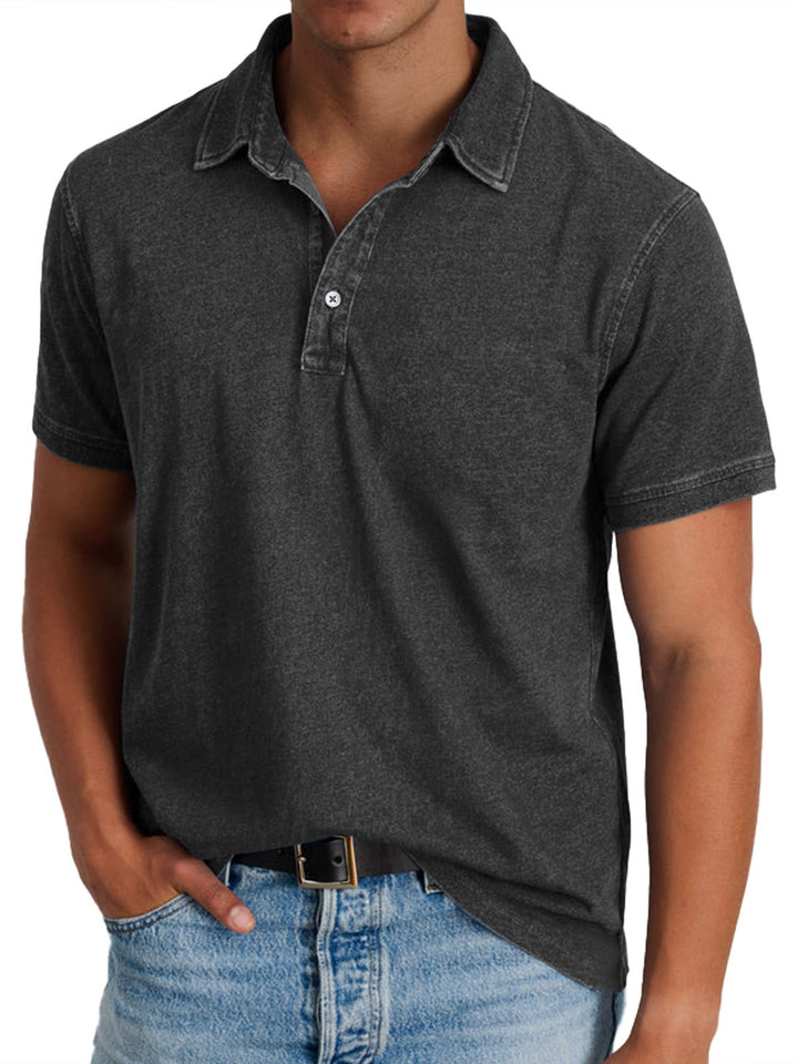 Charcoal washed polo shirt with two-button neckline for men
