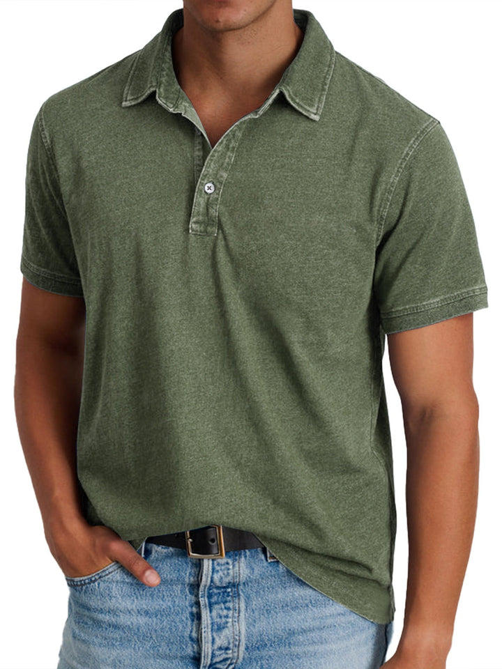 Olive green washed polo shirt with classic collared design