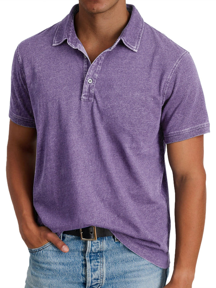 Purple washed polo shirt featuring a relaxed casual fit