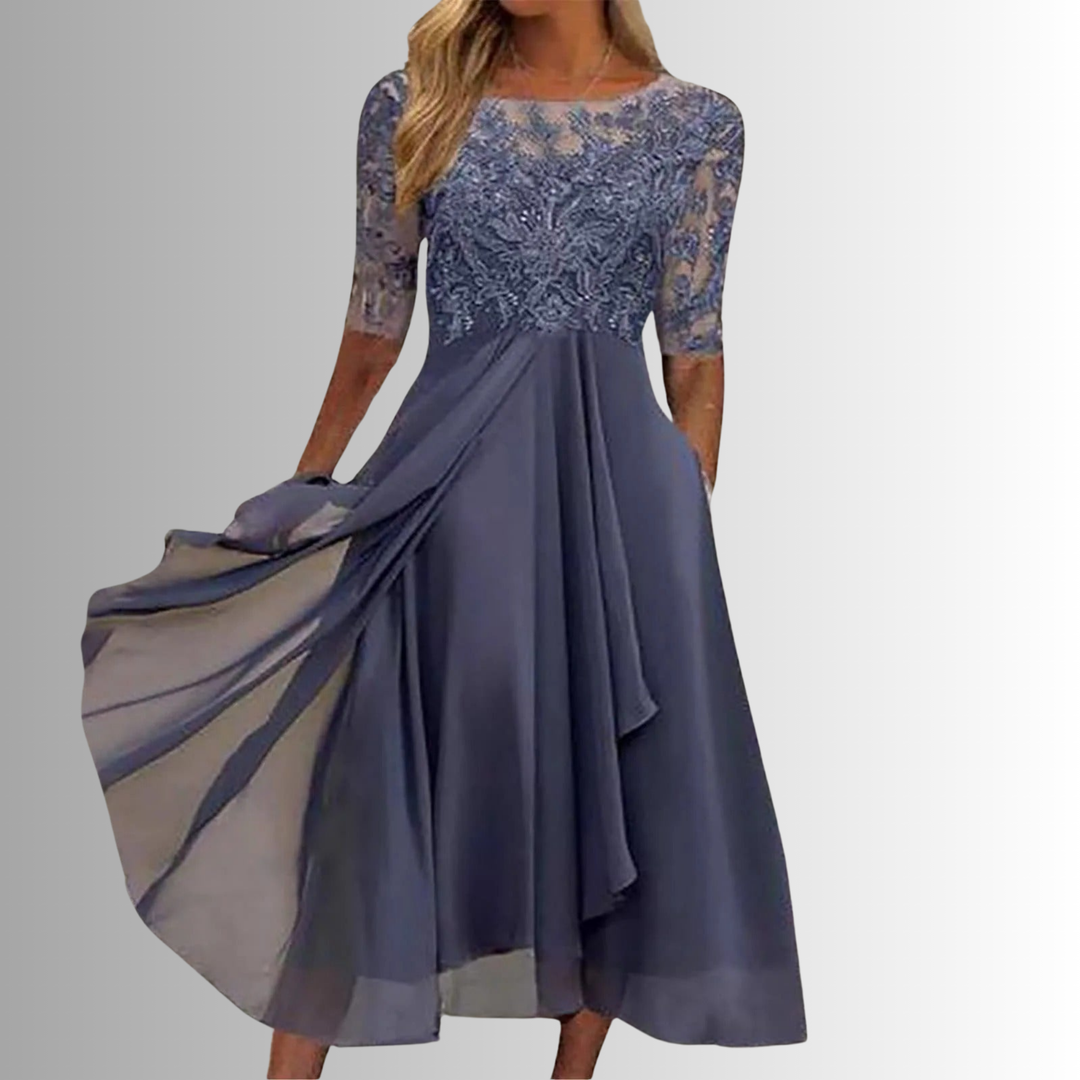 Lace Top Short Sleeve Midi Dress for Women