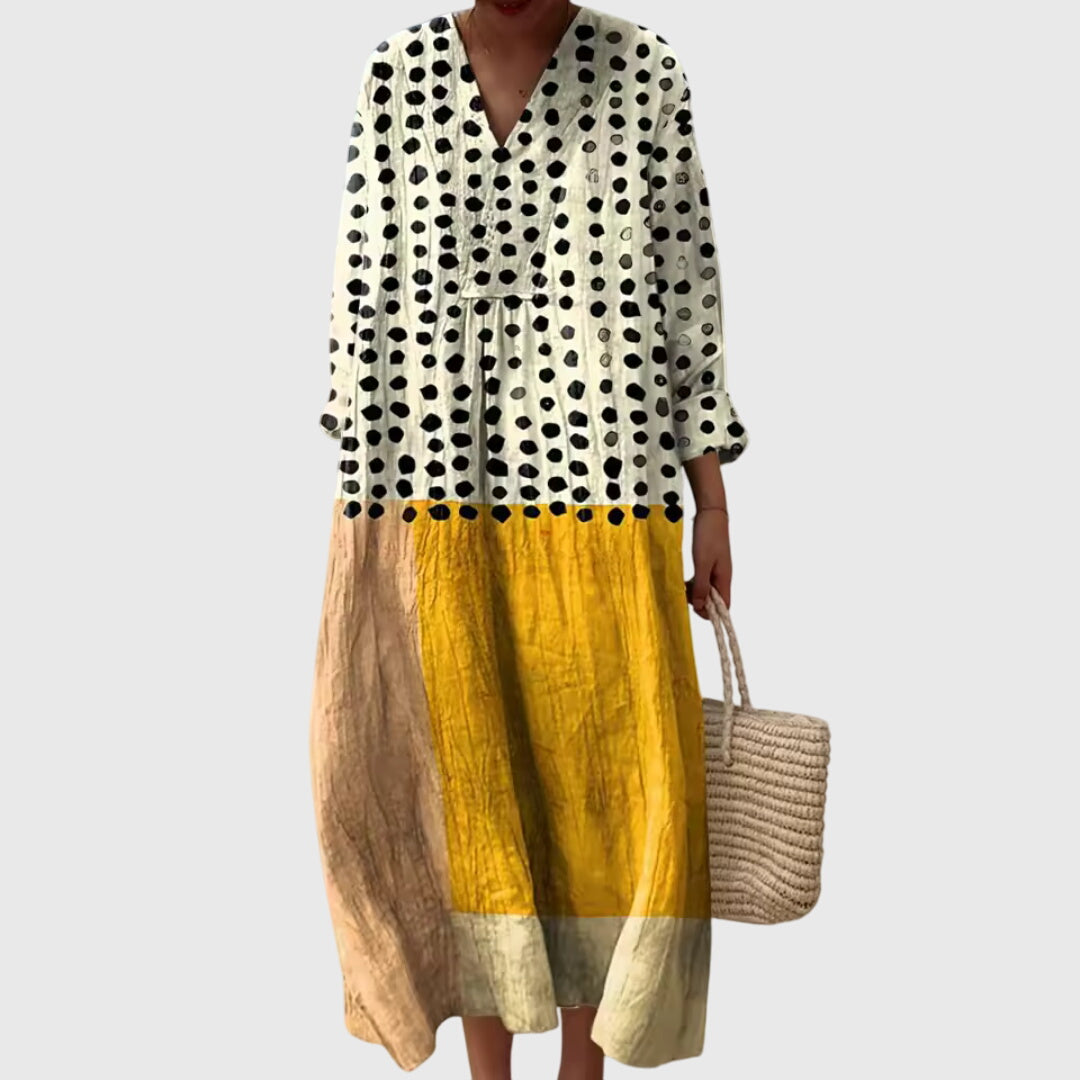 Geometric Print V-Neck Long Sleeve Maxi Dress for Women