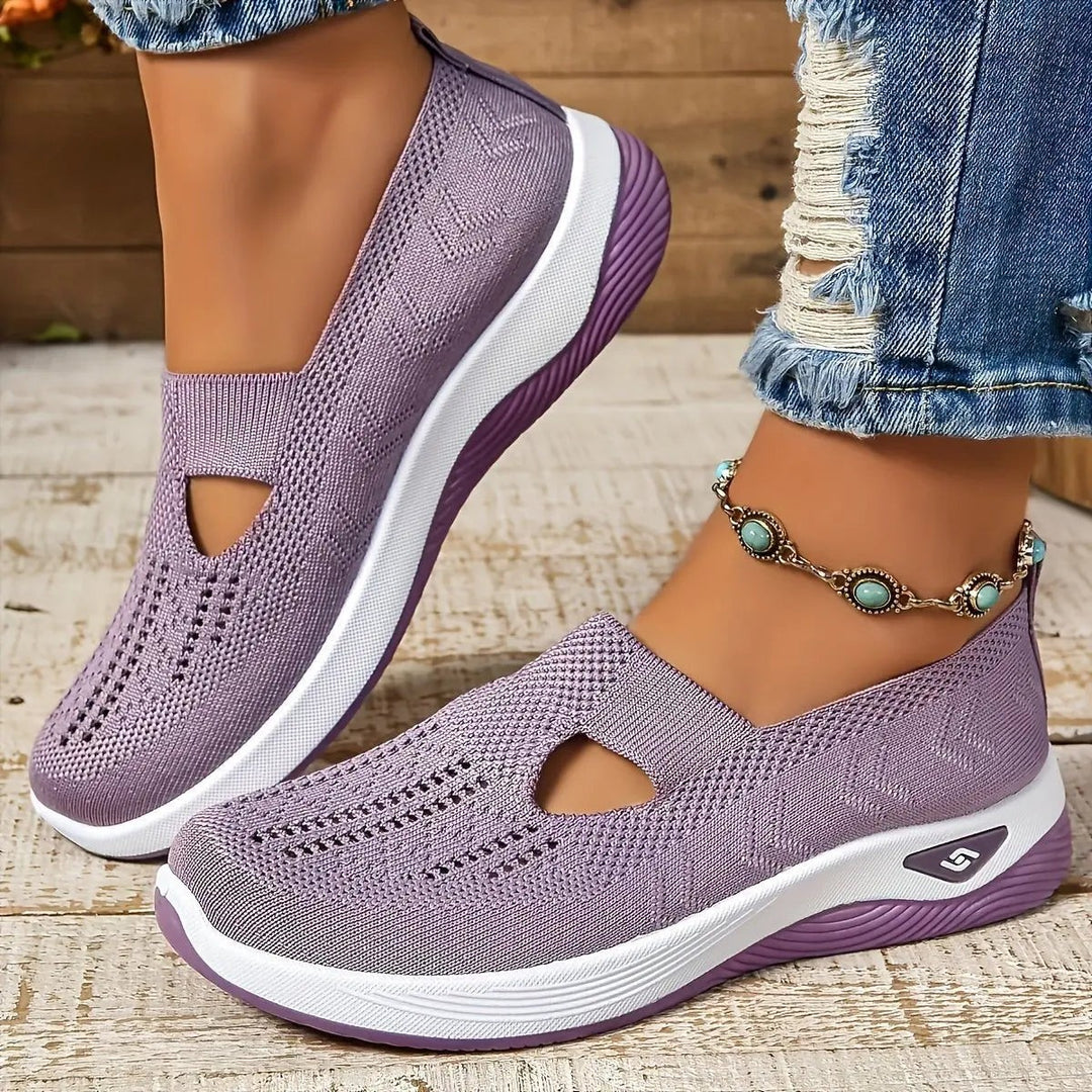 Dusty purple knit slip-on trainers with triangle cut-out and platform sole