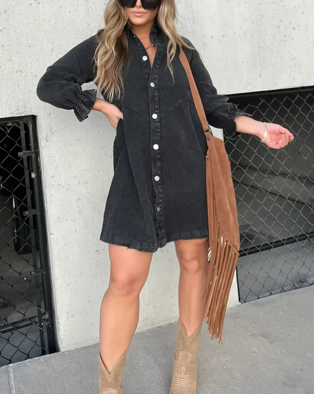 Evie | Women’s Puff Sleeve Smocked Cuffs Denim Mini Dress - image 10