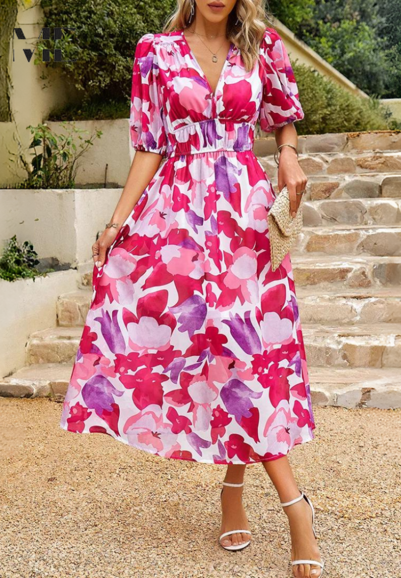 Ava | Women Colorful Floral V Neck Midi Dress - image 13