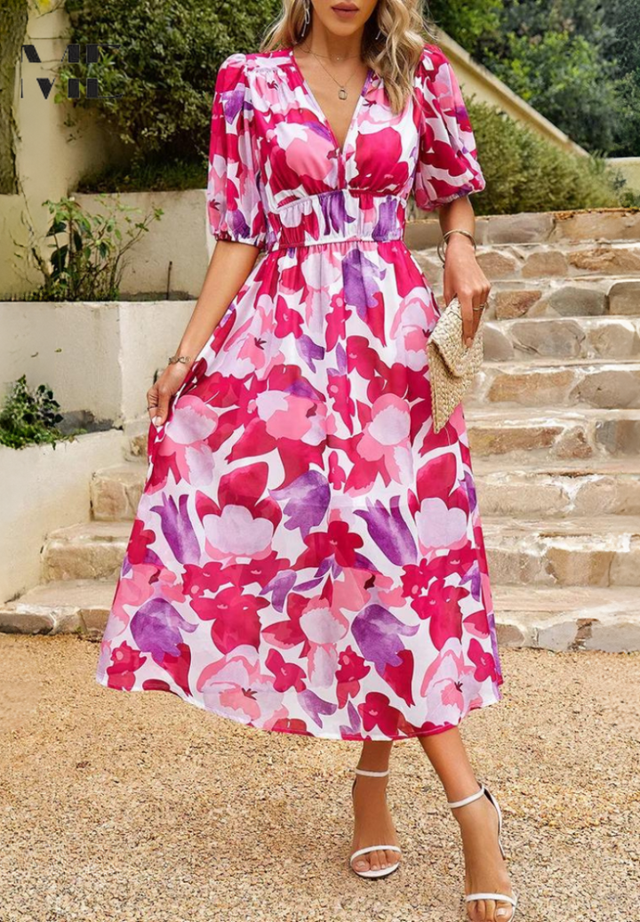 Ava | Women Colorful Floral V Neck Midi Dress - image 13