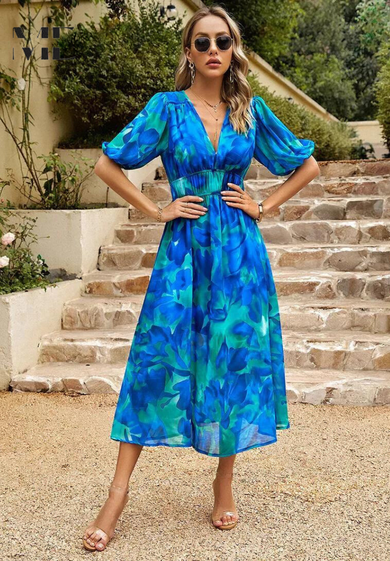 Ava | Women Colorful Floral V Neck Midi Dress - image 15