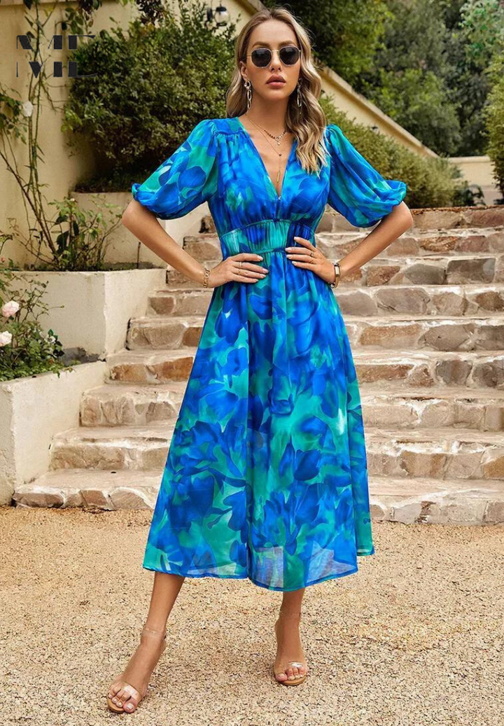 Ava | Women Colorful Floral V Neck Midi Dress - image 15