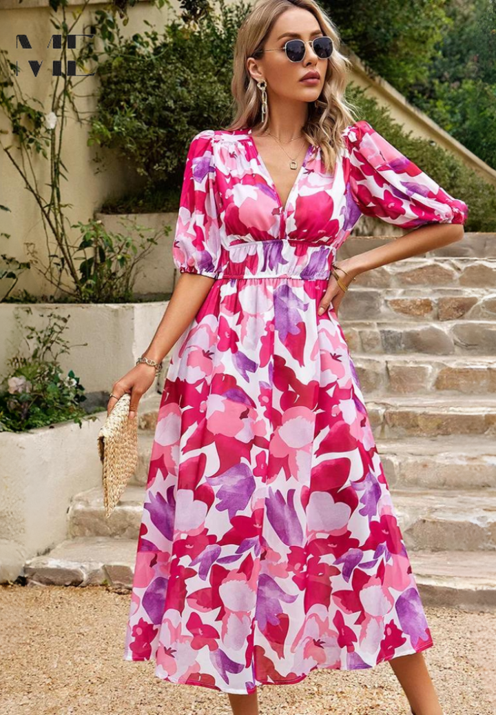 Ava | Women Colorful Floral V Neck Midi Dress - image 17