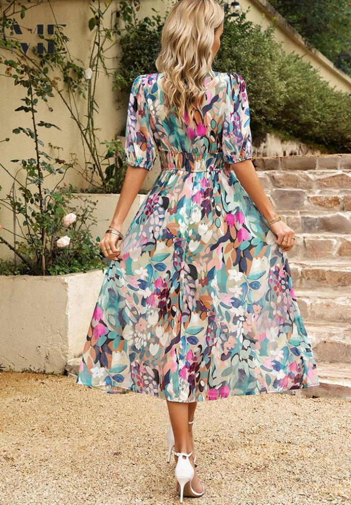 Ava | Women Colorful Floral V Neck Midi Dress - image 2