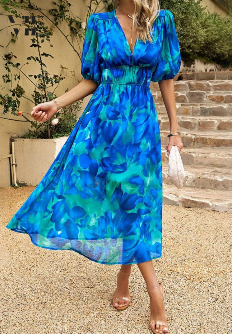 Ava | Women Colorful Floral V Neck Midi Dress - image 8